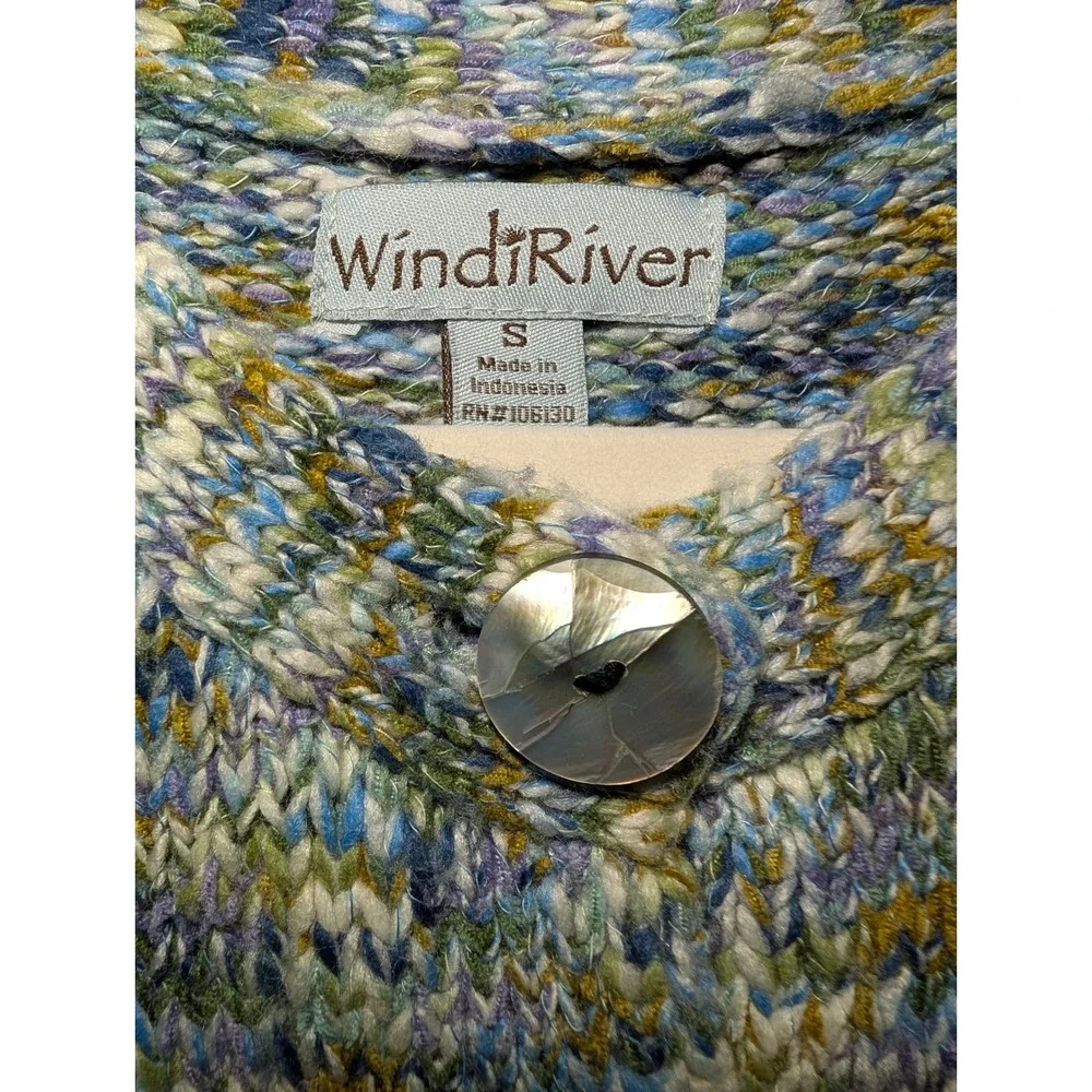 WindiRiver Cardigan Women Small Blue Green Space Dye Chunky Knit Excellent Shell
